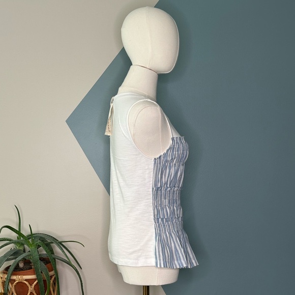 Mystree Women’s Blue White Striped Smocked Peplum Tank Top Sleeveless Cotton S - Picture 4 of 10